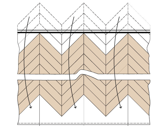 Installation of 3-layer hardwood flooring "Chevron T&G" weave pattern